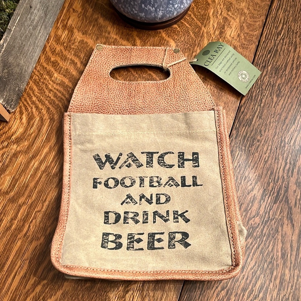 Clea Ray Canvas 6-pack Can Tote Watch Football And Drink Beer NWT